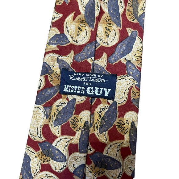 Robert Talbott Mens Tie Burgundy Gray Yellow Geometric Pattern 100% Silk‎ 59X4 - Picture 3 of 5